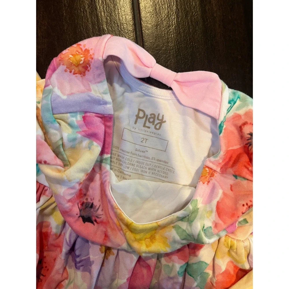 Little Sleepies Play Floral Bamboo Viscose Long Sleeve Dress 2T Watercolor Pink